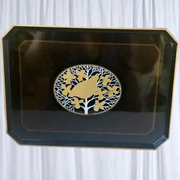 OTAGIRI Japan Vintage Lacquerware Serving Tray Quail Bird Black Brown Gold - Picture 5 of 9